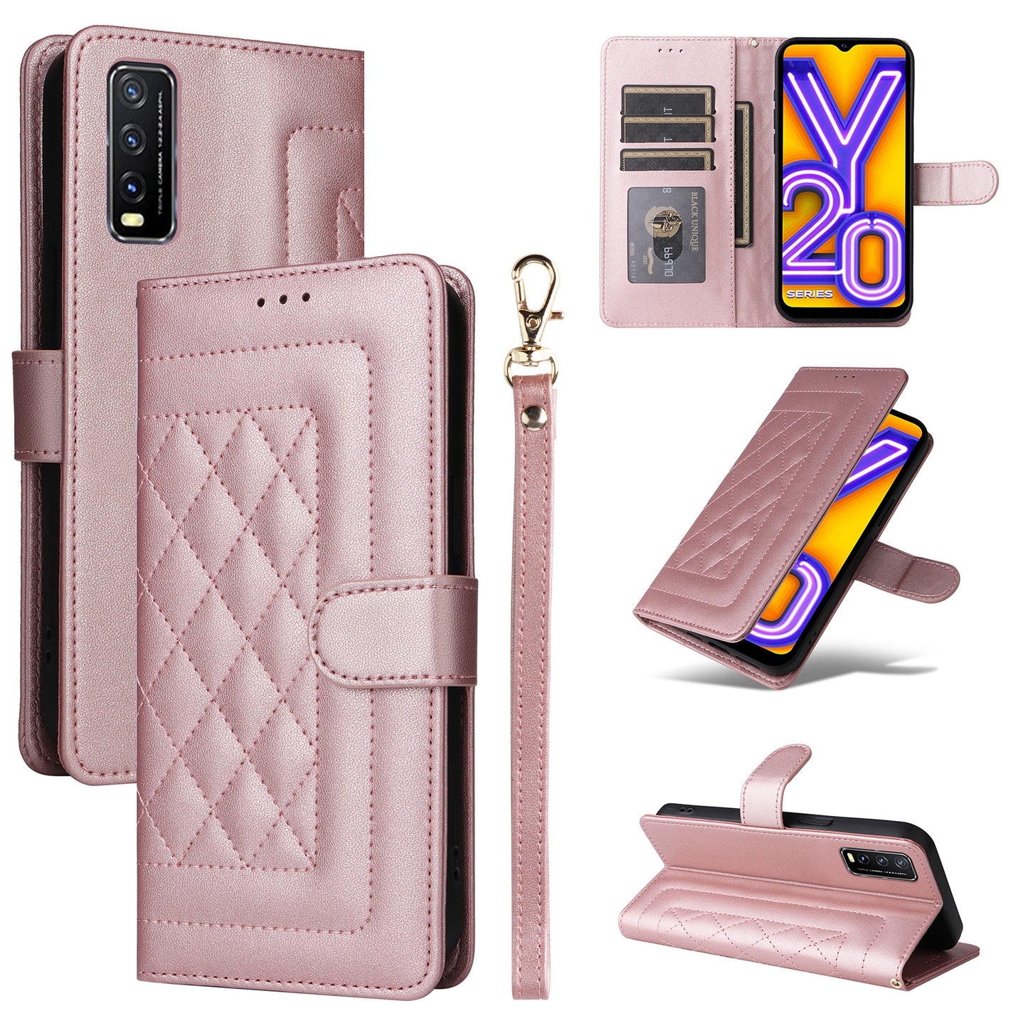 For vivo Y20 / Y20i Diamond Lattice Leather Flip Phone Case - Durable and Convenient Holder with Precision Cutouts