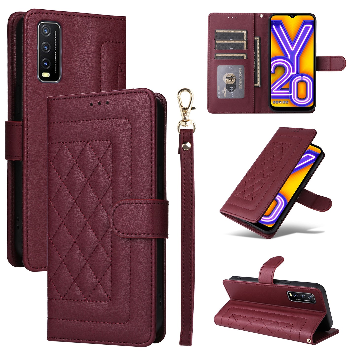For vivo Y20 / Y20i Diamond Lattice Leather Flip Phone Case - Durable and Convenient Holder with Precision Cutouts