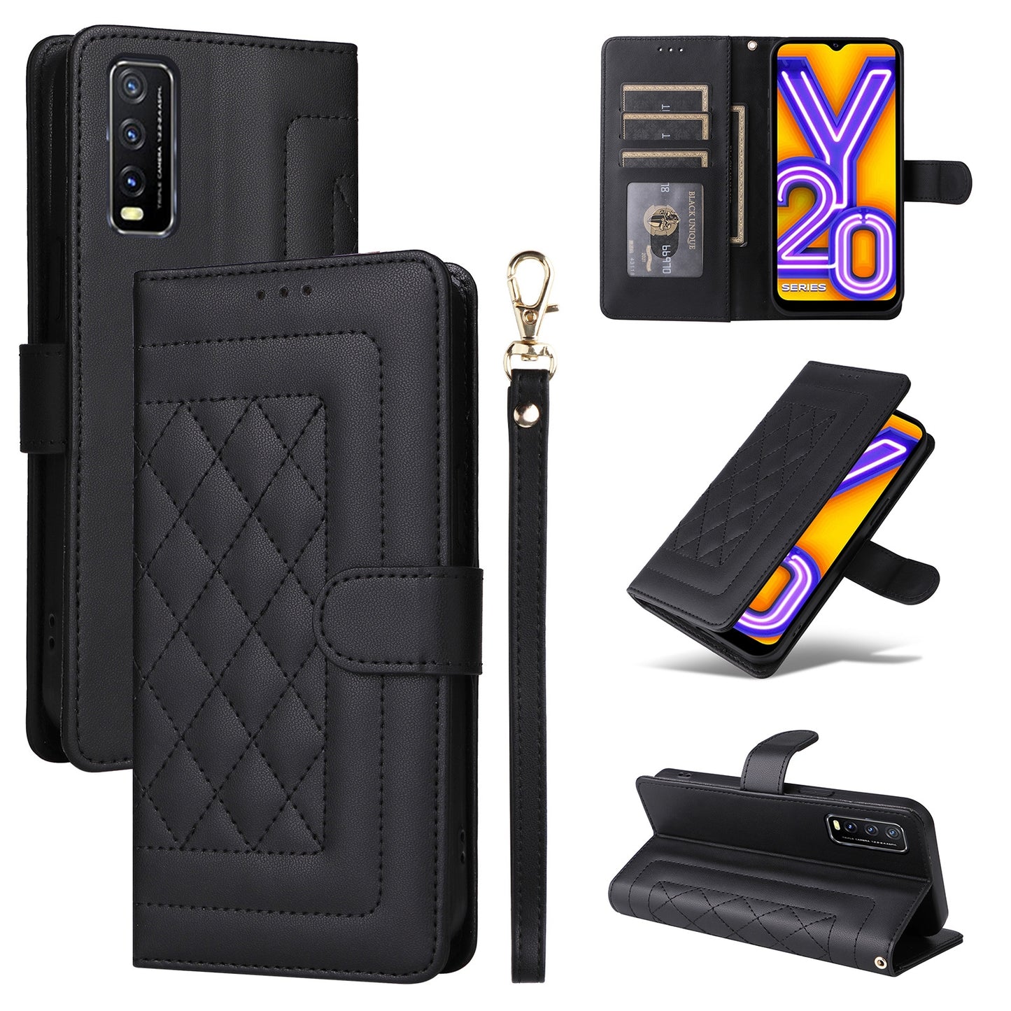 For vivo Y20 / Y20i Diamond Lattice Leather Flip Phone Case - Durable and Convenient Holder with Precision Cutouts