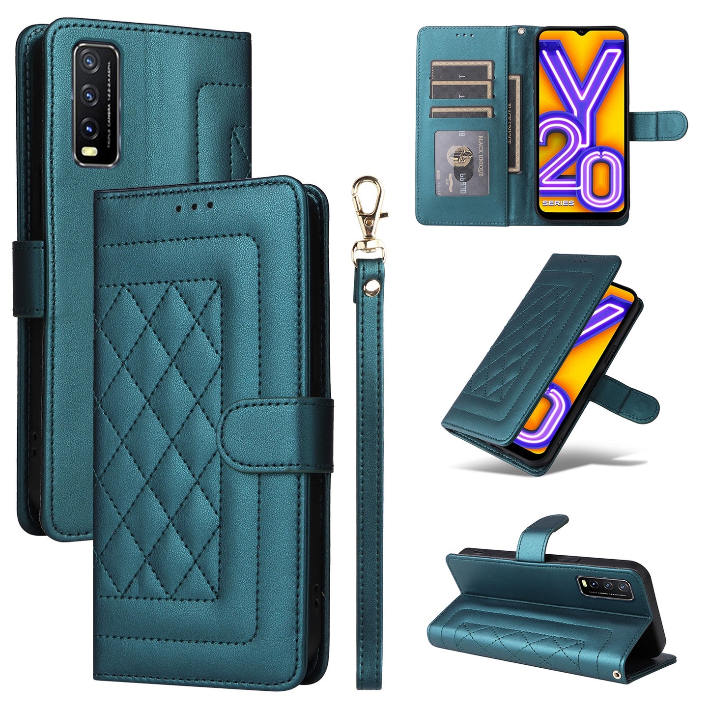 For vivo Y20 / Y20i Diamond Lattice Leather Flip Phone Case - Durable and Convenient Holder with Precision Cutouts