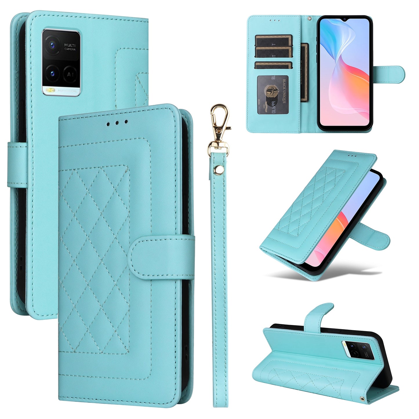 For vivo Y21 / Y33s Diamond Lattice Leather Flip Phone Case - Durable and Convenient Holder with Precision Cutouts