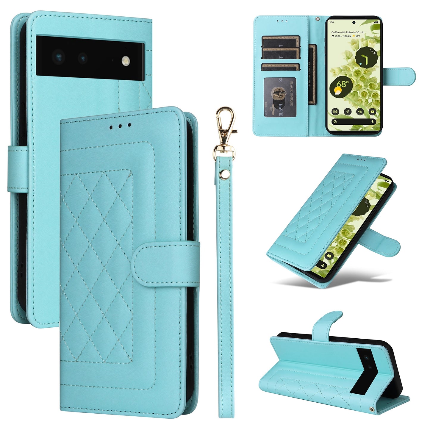 Google Pixel 6 Diamond Lattice Leather Flip Phone Case - Durable and Convenient Holder with Precision Cutouts