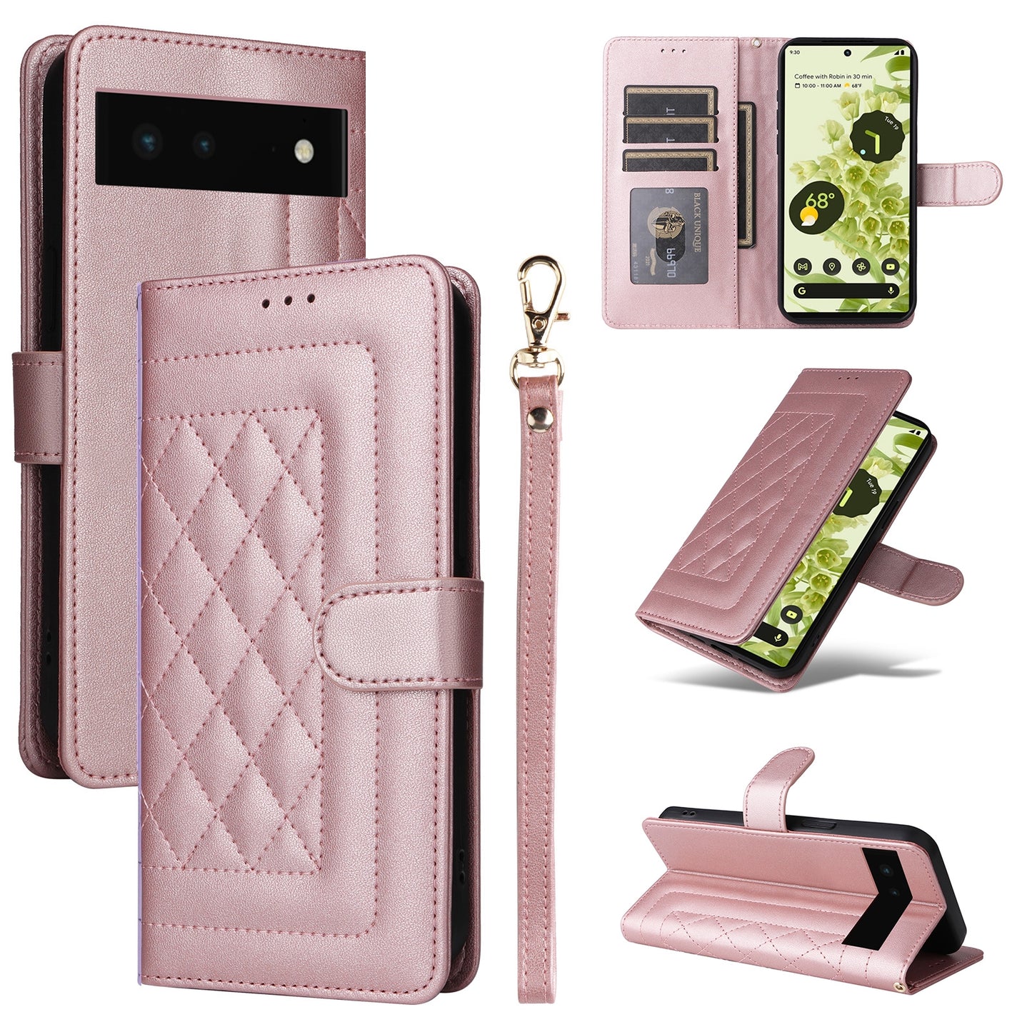 Google Pixel 6 Diamond Lattice Leather Flip Phone Case - Durable and Convenient Holder with Precision Cutouts