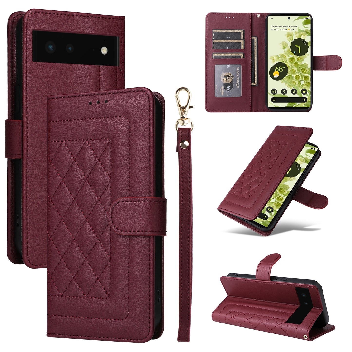Google Pixel 6 Diamond Lattice Leather Flip Phone Case - Durable and Convenient Holder with Precision Cutouts