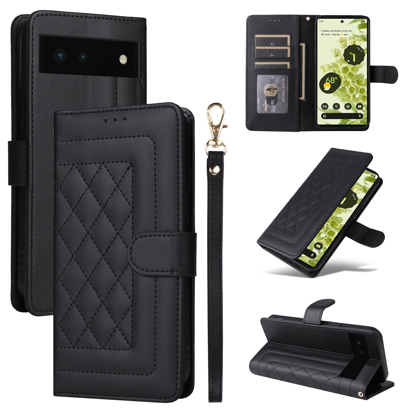 Google Pixel 6 Diamond Lattice Leather Flip Phone Case - Durable and Convenient Holder with Precision Cutouts