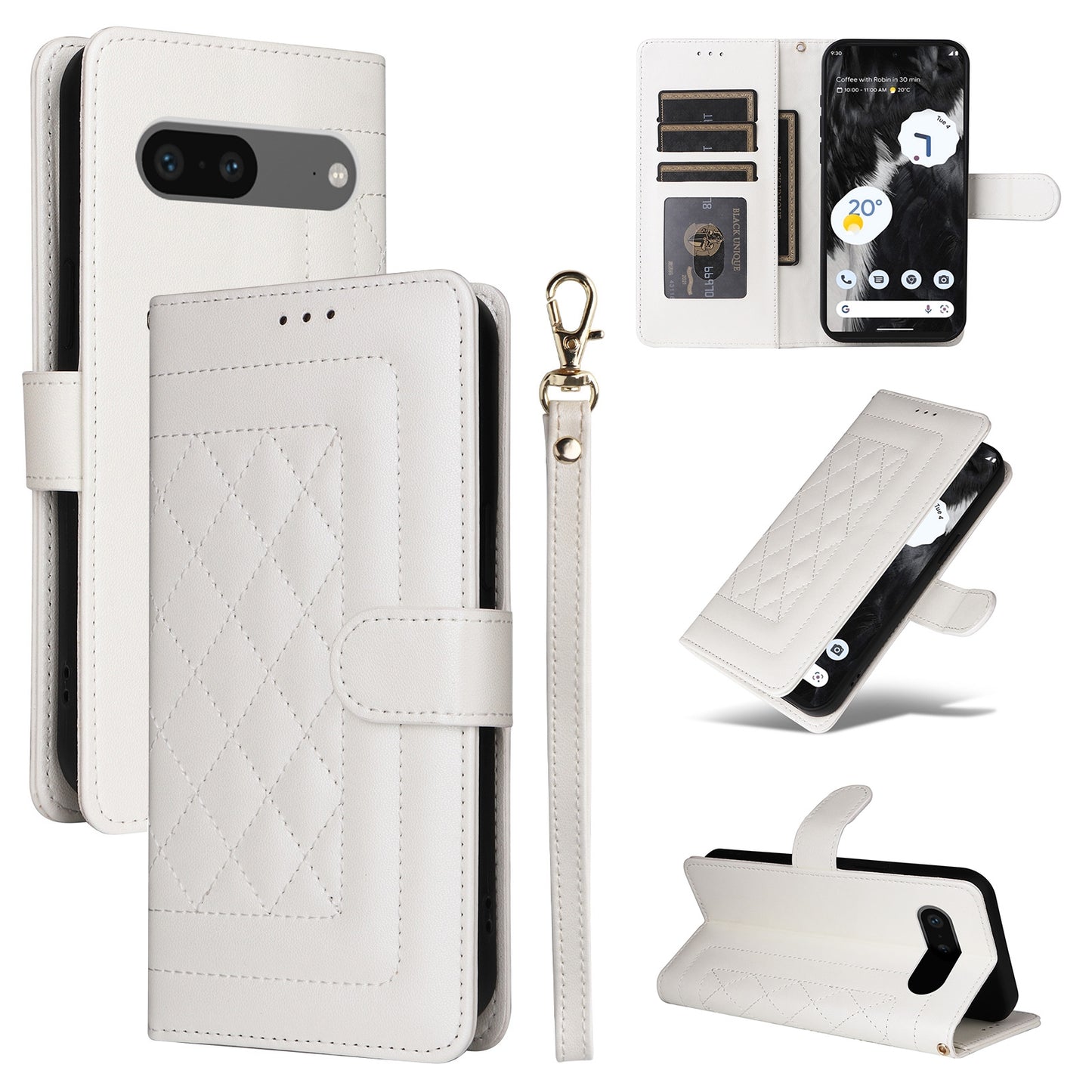 Google Pixel 7 Diamond Lattice Leather Flip Phone Case - Durable and Convenient Holder with Precision Cutouts