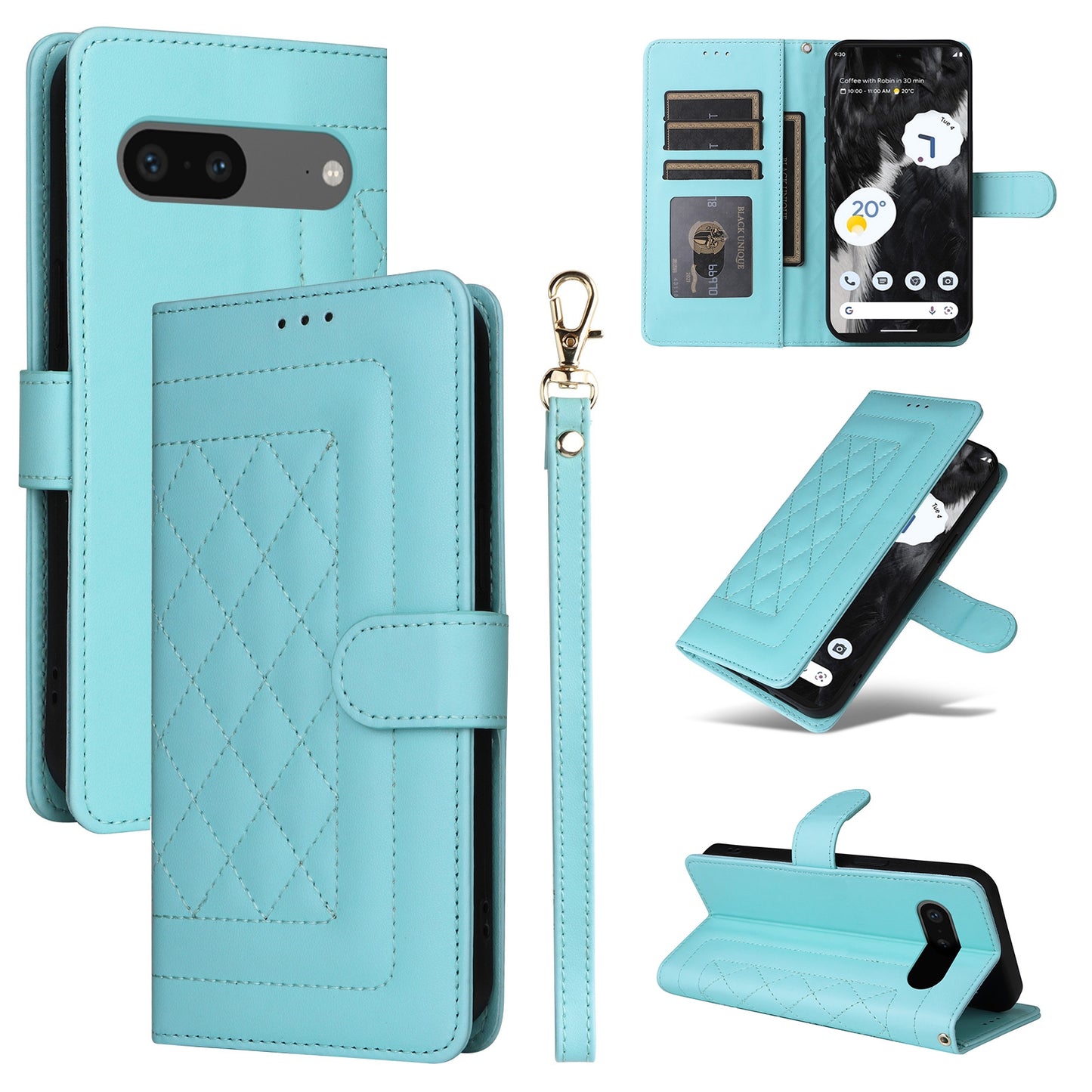 Google Pixel 7 Diamond Lattice Leather Flip Phone Case - Durable and Convenient Holder with Precision Cutouts
