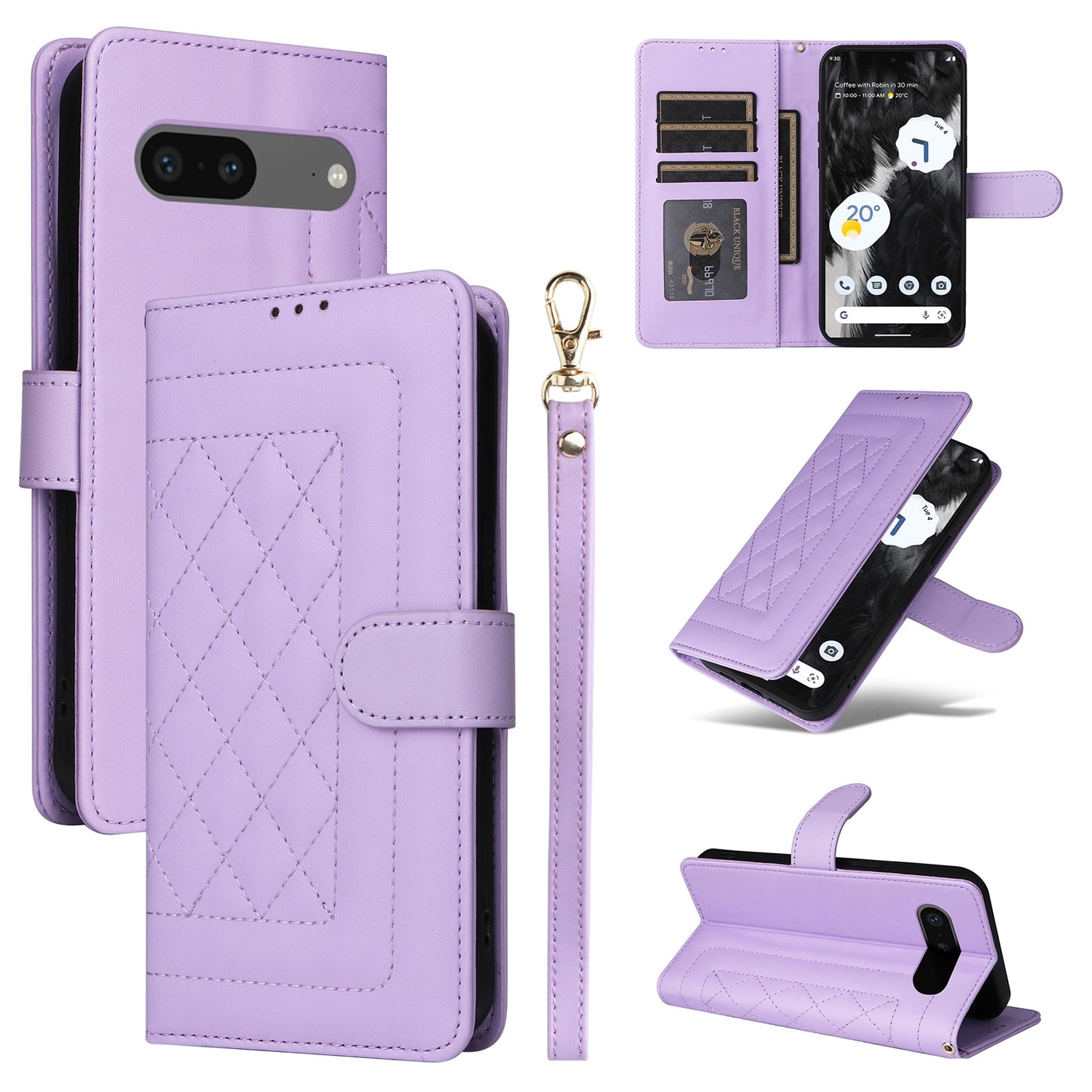Google Pixel 7 Diamond Lattice Leather Flip Phone Case - Durable and Convenient Holder with Precision Cutouts
