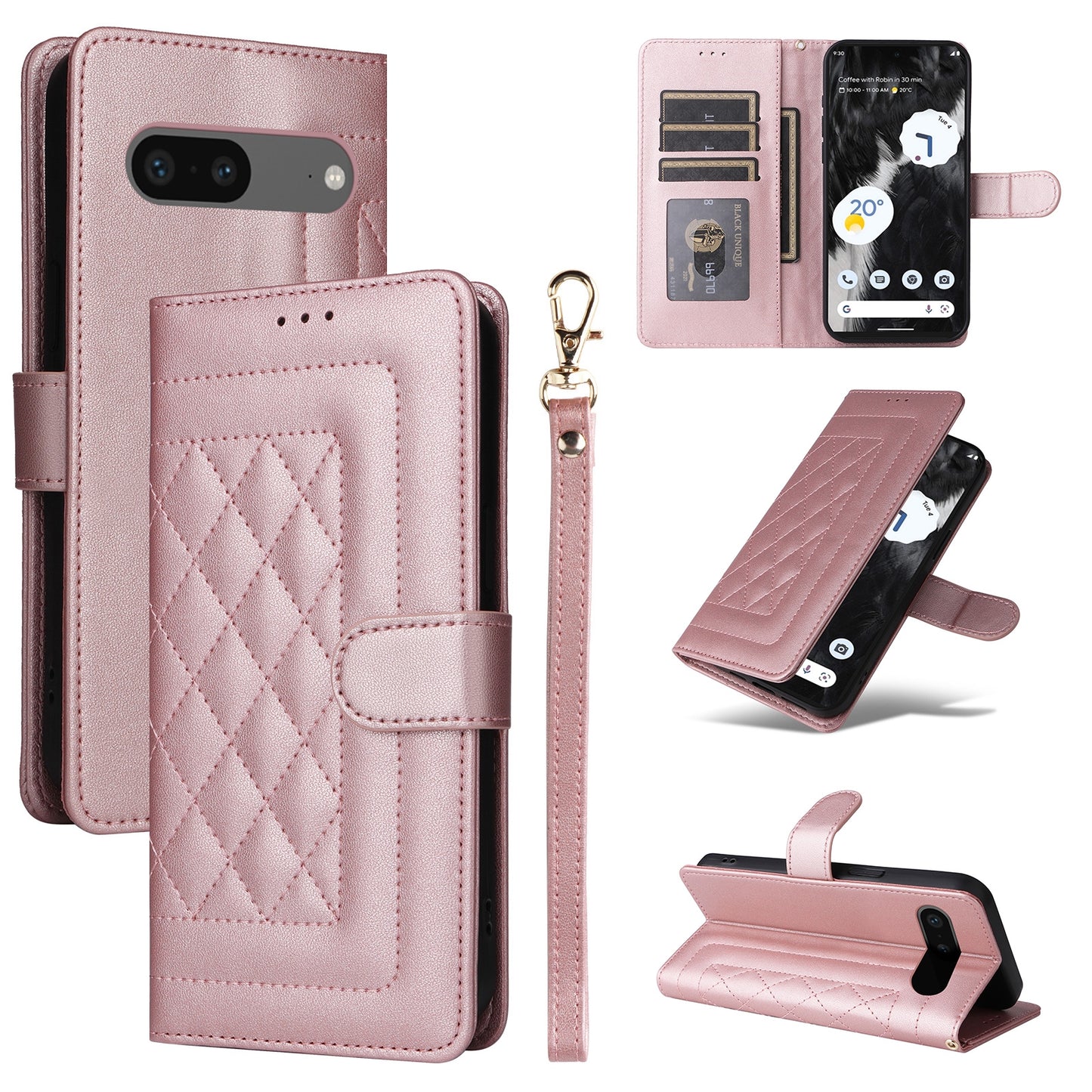 Google Pixel 7 Diamond Lattice Leather Flip Phone Case - Durable and Convenient Holder with Precision Cutouts