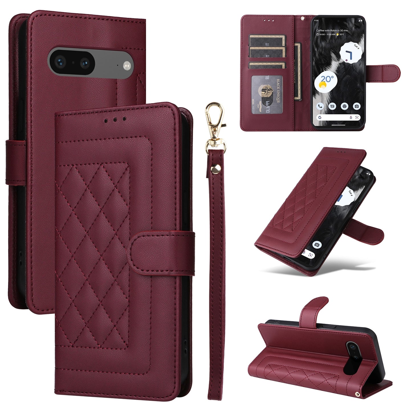Google Pixel 7 Diamond Lattice Leather Flip Phone Case - Durable and Convenient Holder with Precision Cutouts