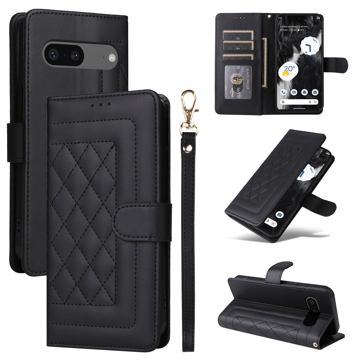 Google Pixel 7 Diamond Lattice Leather Flip Phone Case - Durable and Convenient Holder with Precision Cutouts