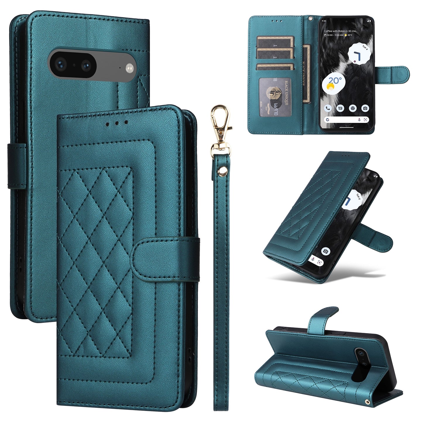 Google Pixel 7 Diamond Lattice Leather Flip Phone Case - Durable and Convenient Holder with Precision Cutouts