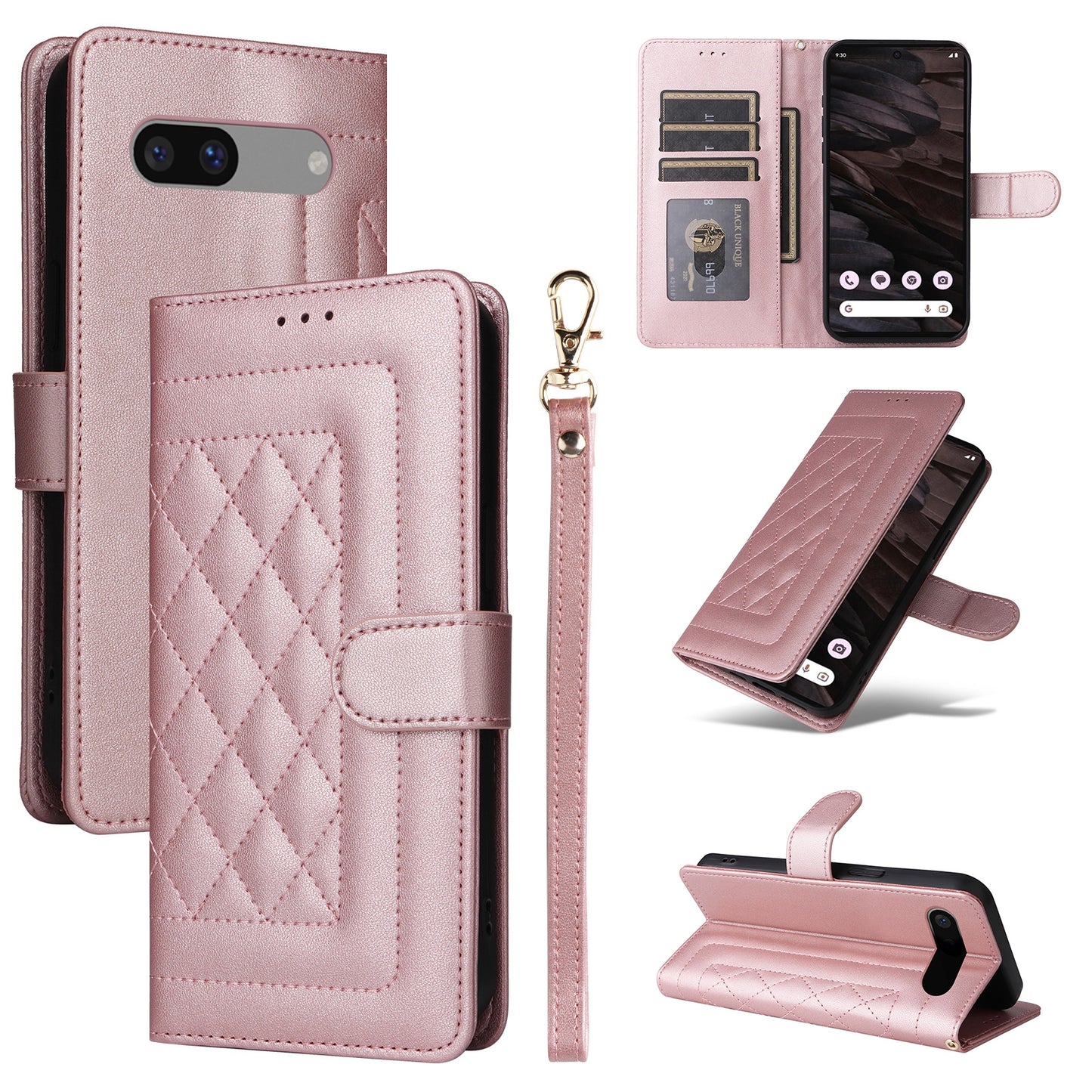 Google Pixel 7a Diamond Lattice Leather Flip Phone Case - Durable and Convenient Holder with Precision Cutouts
