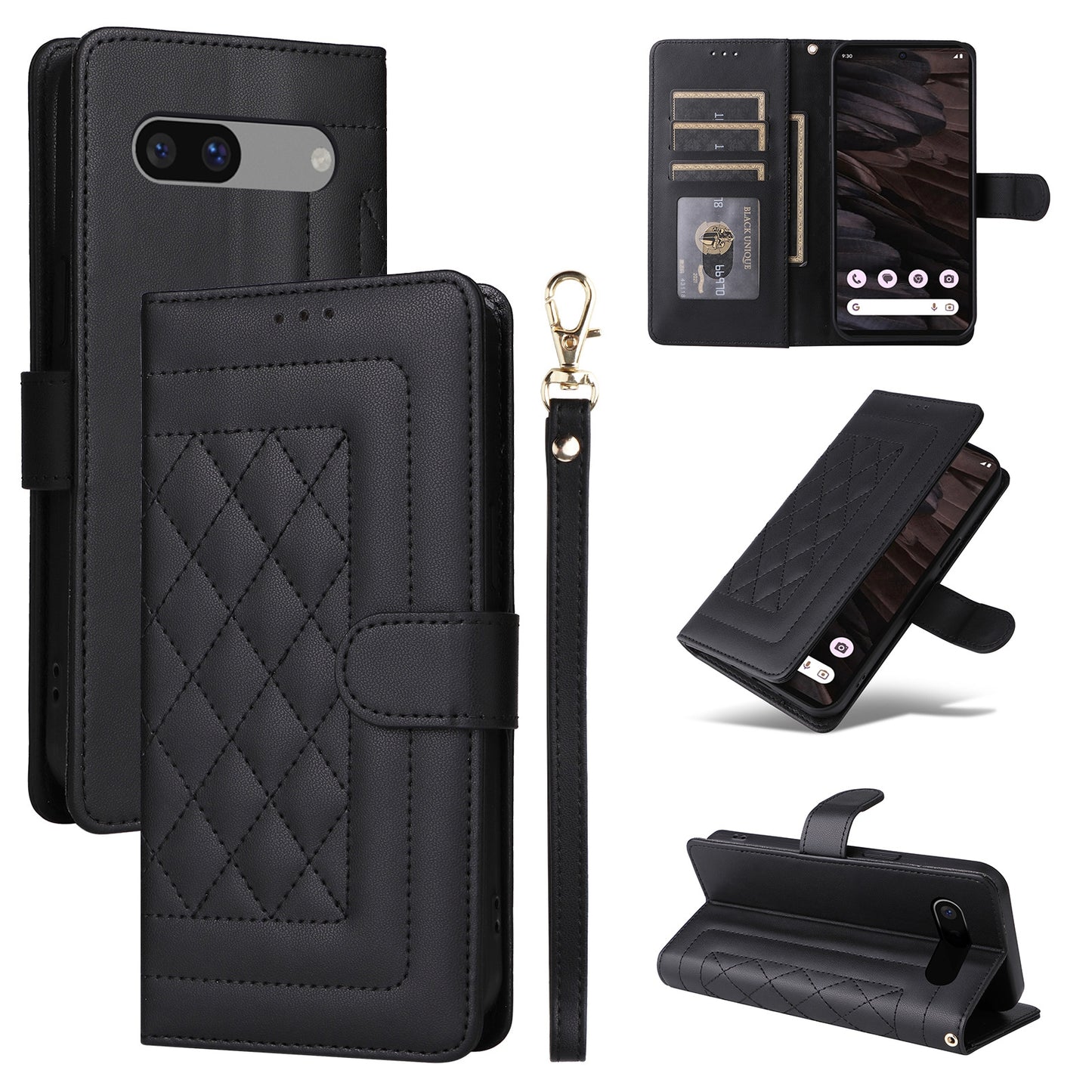Google Pixel 7a Diamond Lattice Leather Flip Phone Case - Durable and Convenient Holder with Precision Cutouts