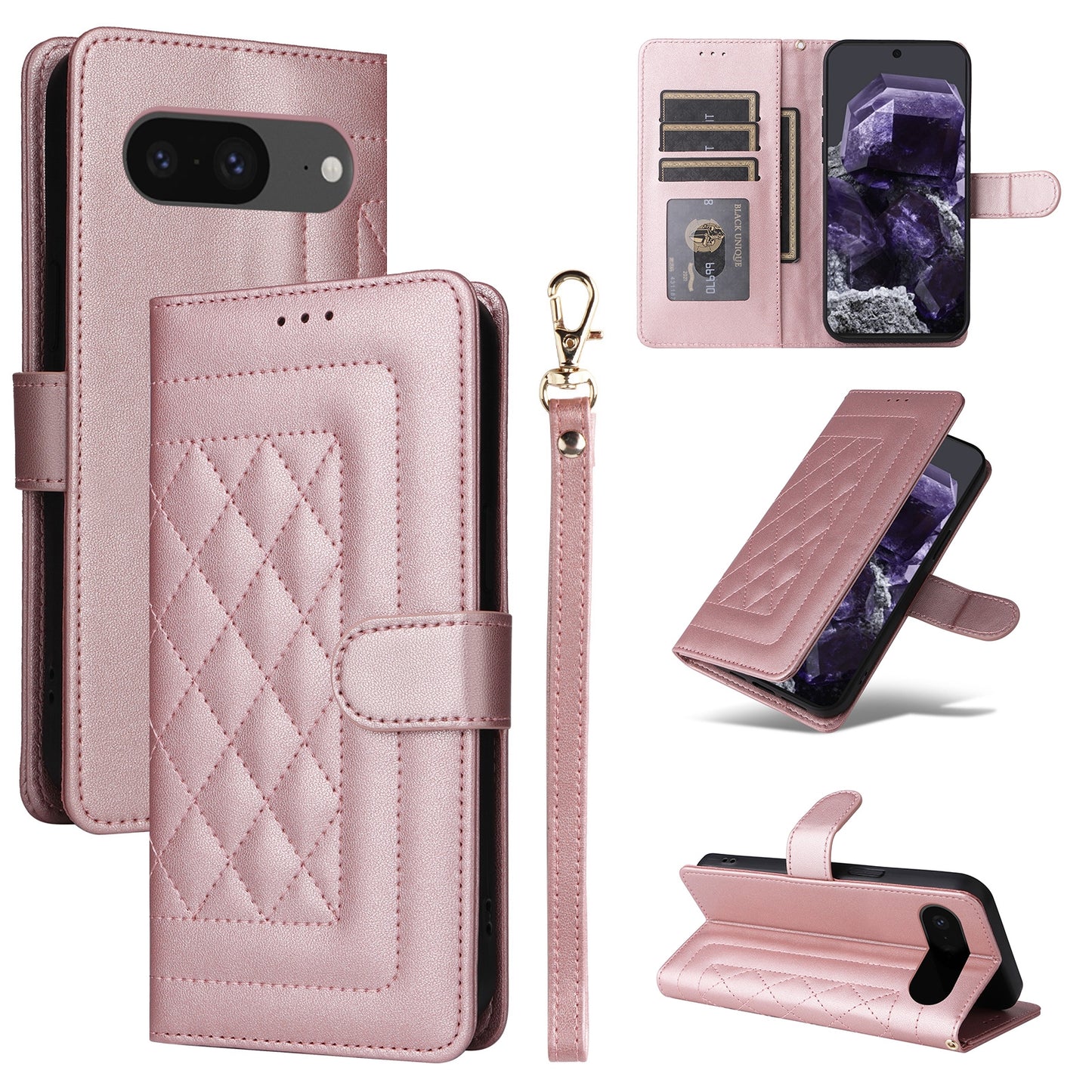 Google Pixel 8 Diamond Lattice Leather Flip Phone Case - Durable and Convenient Holder with Precision Cutouts