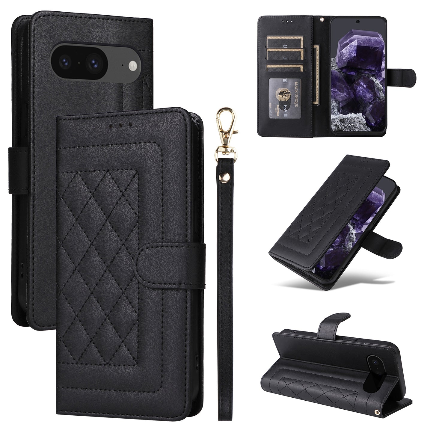 Google Pixel 8 Diamond Lattice Leather Flip Phone Case - Durable and Convenient Holder with Precision Cutouts