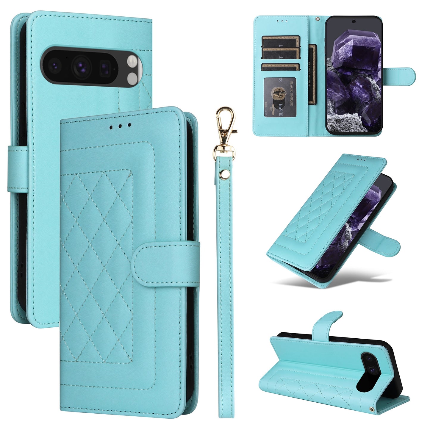 Google Pixel 8 Pro Diamond Lattice Leather Flip Phone Case - Durable and Convenient Holder with Precision Cutouts
