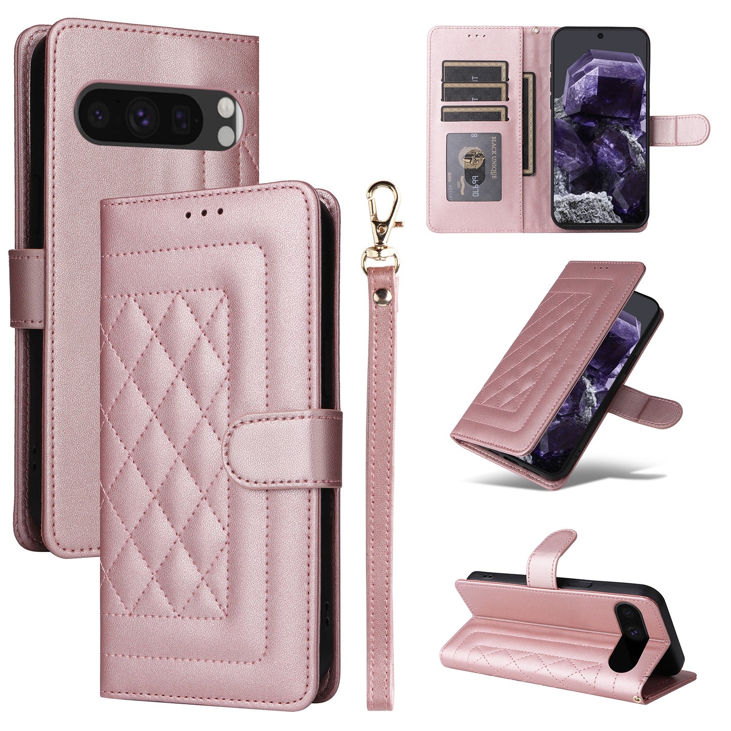 Google Pixel 8 Pro Diamond Lattice Leather Flip Phone Case - Durable and Convenient Holder with Precision Cutouts