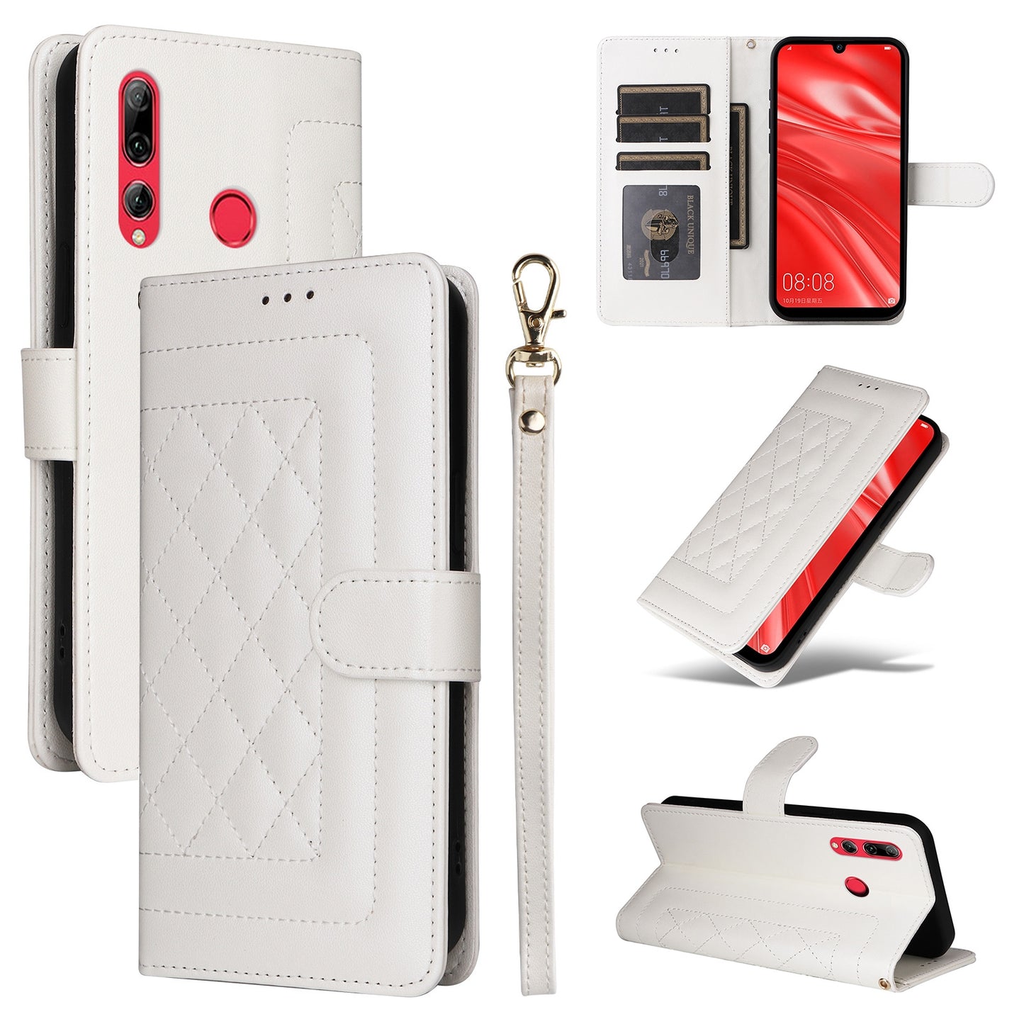 Huawei Enjoy 9s Diamond Lattice Leather Flip Phone Case - Durable and Convenient Holder with Precision Cutouts
