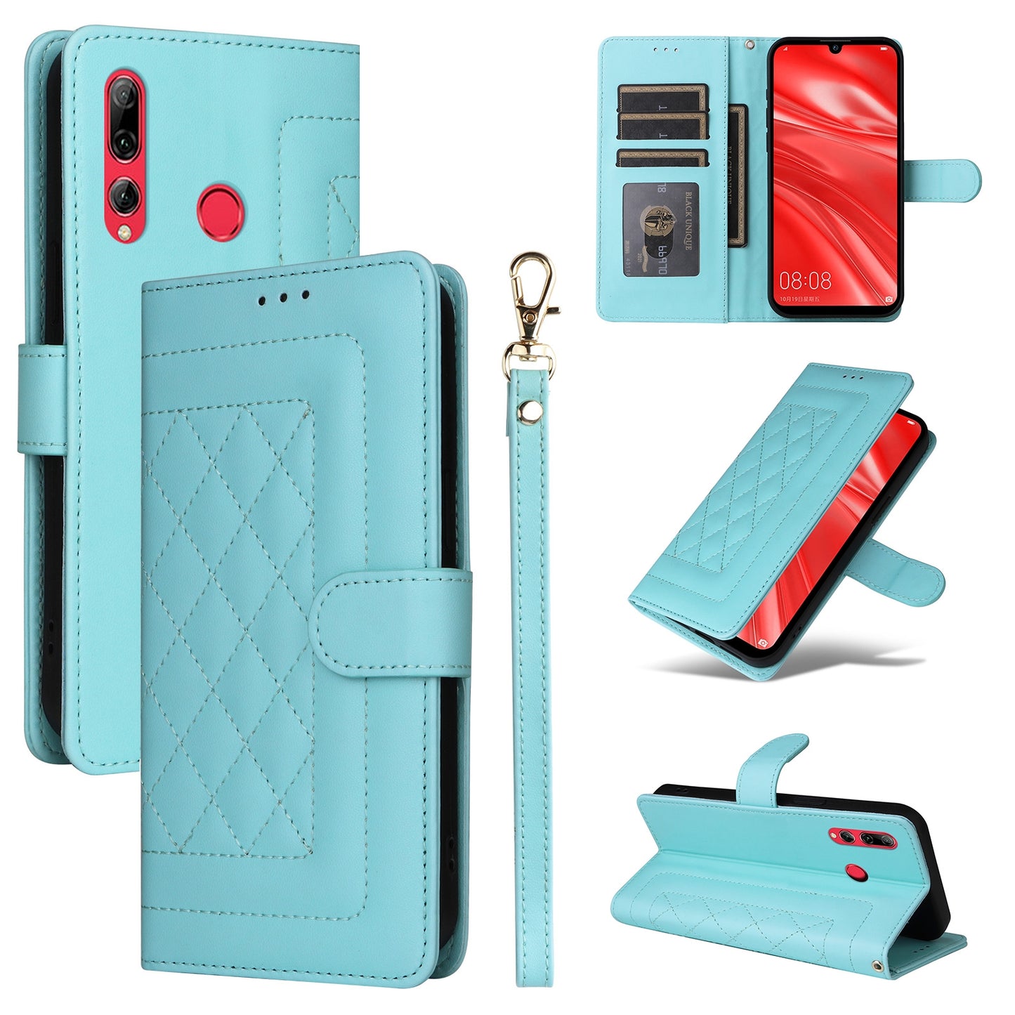 Huawei Enjoy 9s Diamond Lattice Leather Flip Phone Case - Durable and Convenient Holder with Precision Cutouts