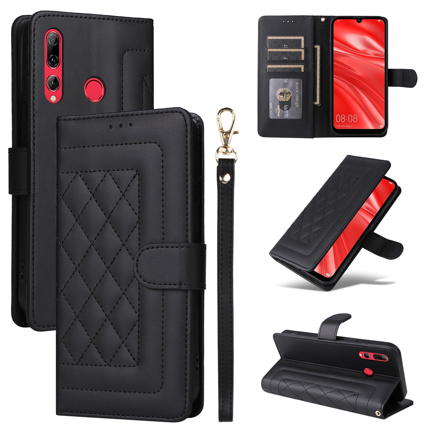 Huawei Enjoy 9s Diamond Lattice Leather Flip Phone Case - Durable and Convenient Holder with Precision Cutouts