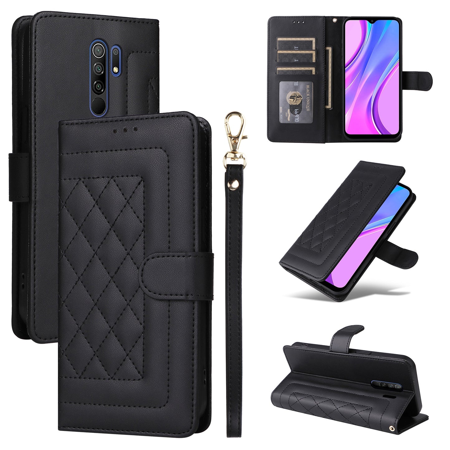 Xiaomi Redmi 9 Diamond Lattice Leather Flip Phone Case - Durable and Convenient Holder with Precision Cutouts