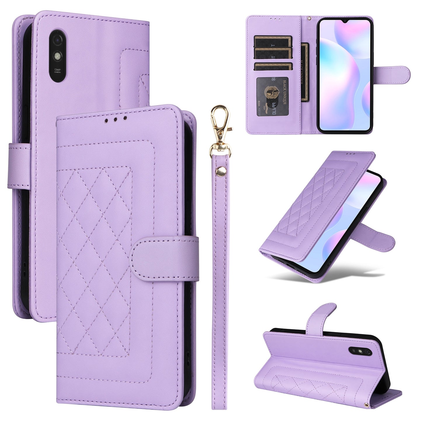 Xiaomi Redmi 9a Diamond Lattice Leather Flip Phone Case - Durable and Convenient Holder with Precision Cutouts