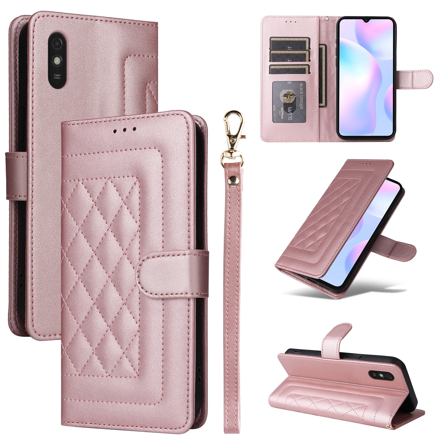 Xiaomi Redmi 9a Diamond Lattice Leather Flip Phone Case - Durable and Convenient Holder with Precision Cutouts