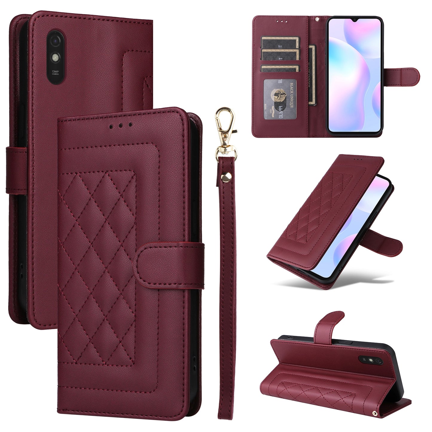 Xiaomi Redmi 9a Diamond Lattice Leather Flip Phone Case - Durable and Convenient Holder with Precision Cutouts