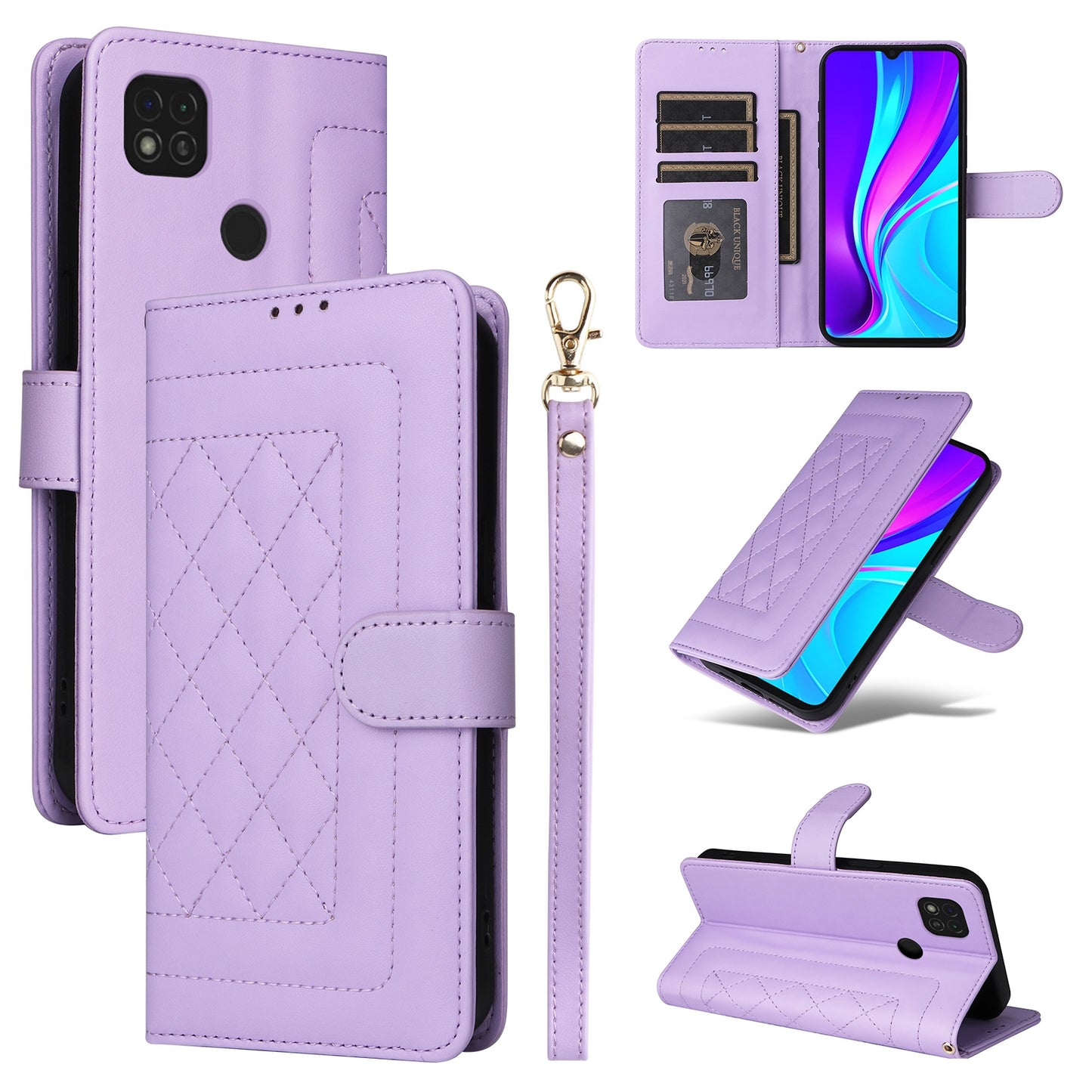 Xiaomi Redmi 9C Diamond Lattice Leather Flip Phone Case - Durable and Convenient Holder with Precision Cutouts