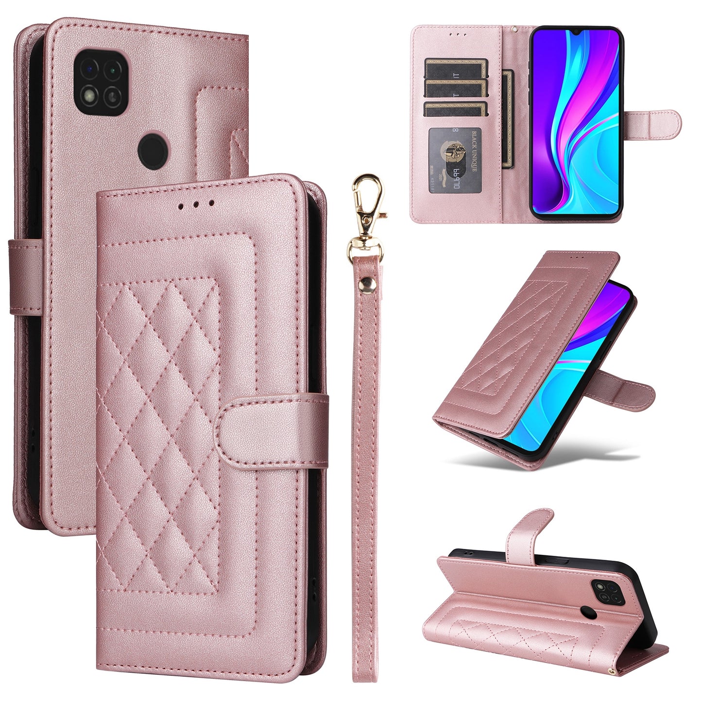 Xiaomi Redmi 9C Diamond Lattice Leather Flip Phone Case - Durable and Convenient Holder with Precision Cutouts