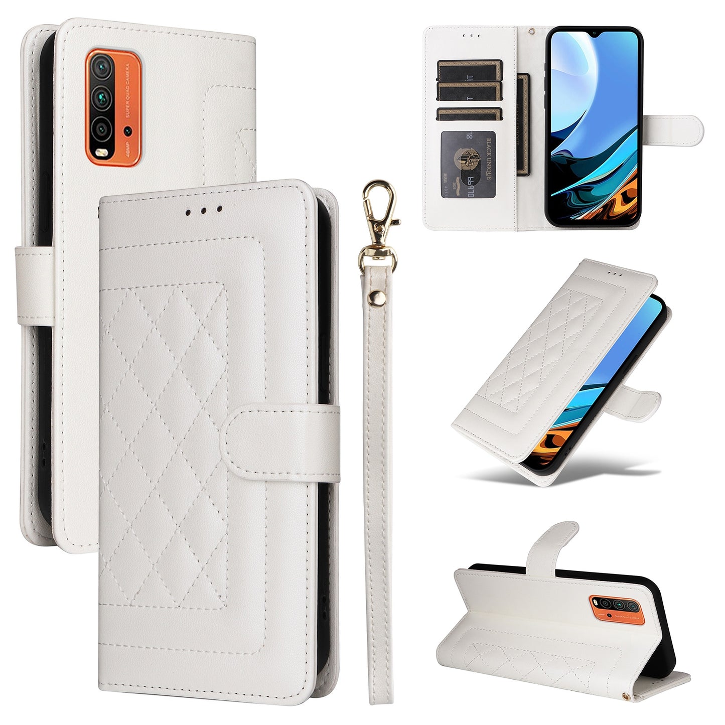 Xiaomi Redmi 9T Diamond Lattice Leather Flip Phone Case - Durable and Convenient Holder with Precision Cutouts
