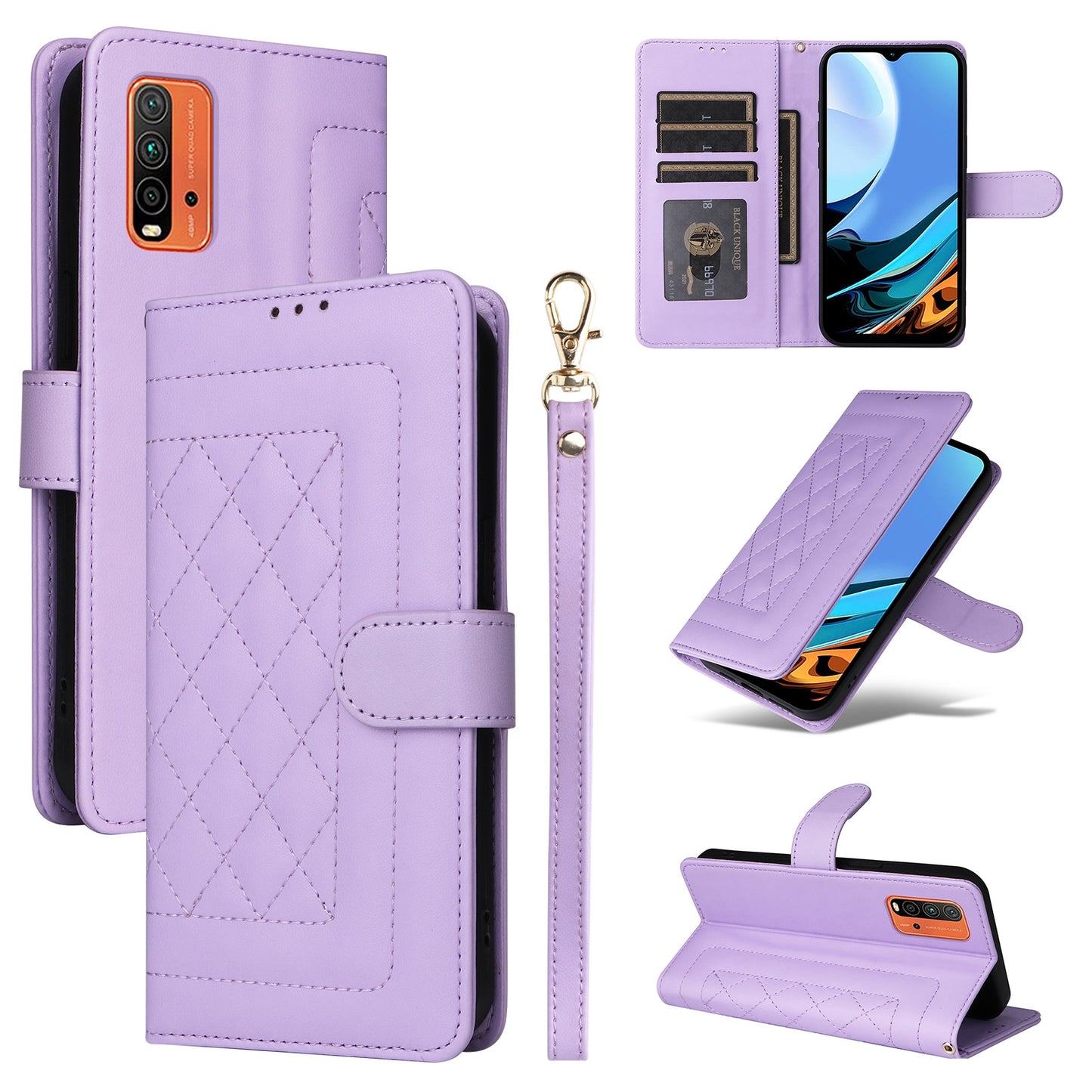Xiaomi Redmi 9T Diamond Lattice Leather Flip Phone Case - Durable and Convenient Holder with Precision Cutouts