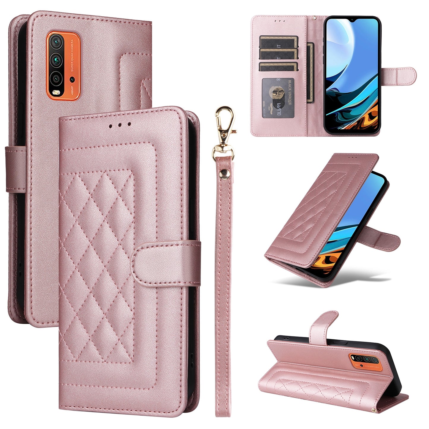 Xiaomi Redmi 9T Diamond Lattice Leather Flip Phone Case - Durable and Convenient Holder with Precision Cutouts
