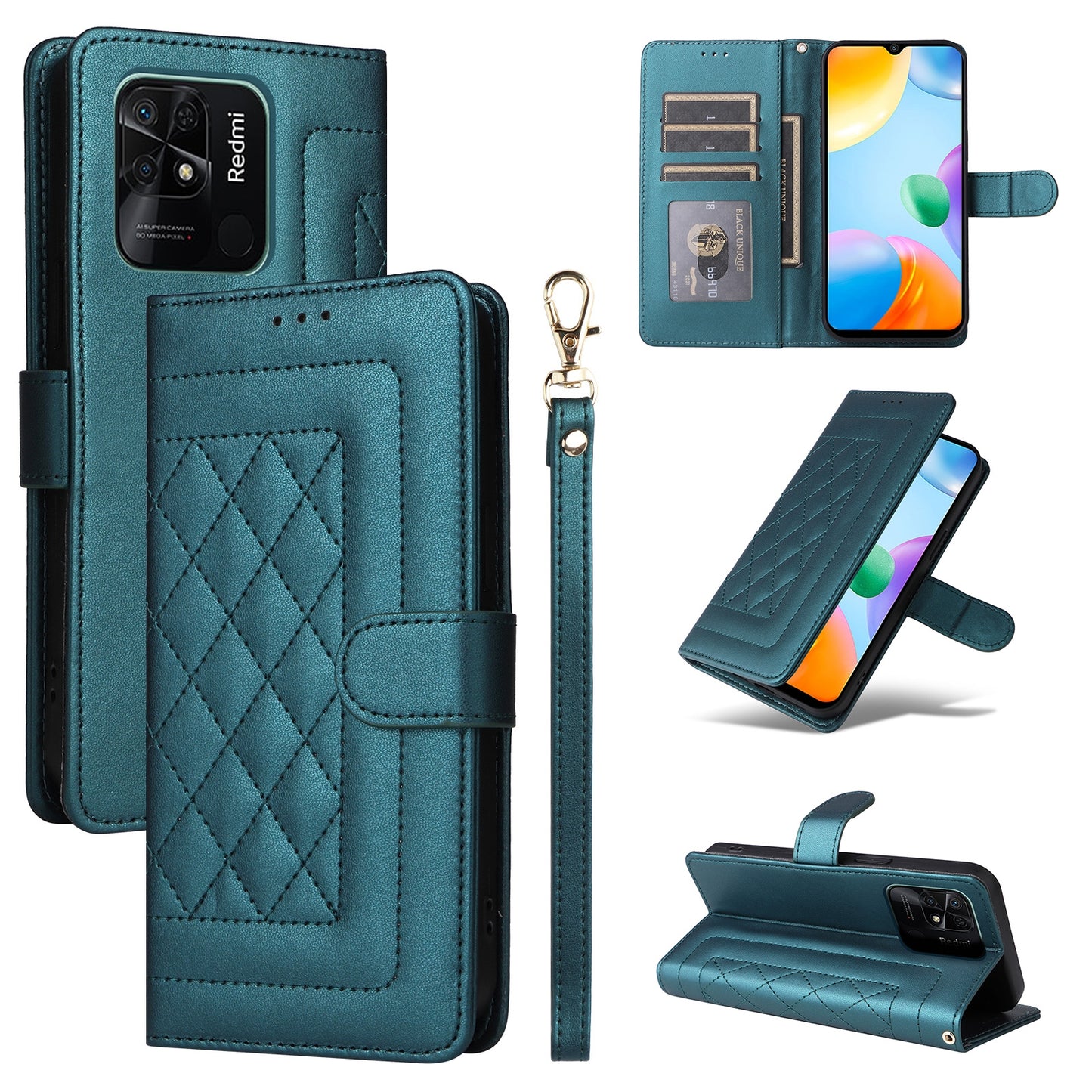 Xiaomi Redmi 10C Diamond Lattice Leather Flip Phone Case - Durable and Convenient Holder with Precision Cutouts
