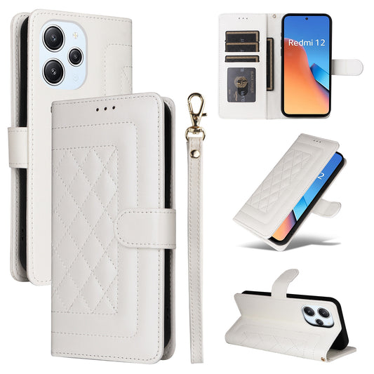 Xiaomi Redmi 12 4G Diamond Lattice Leather Flip Phone Case - Durable and Convenient Holder with Precision Cutouts