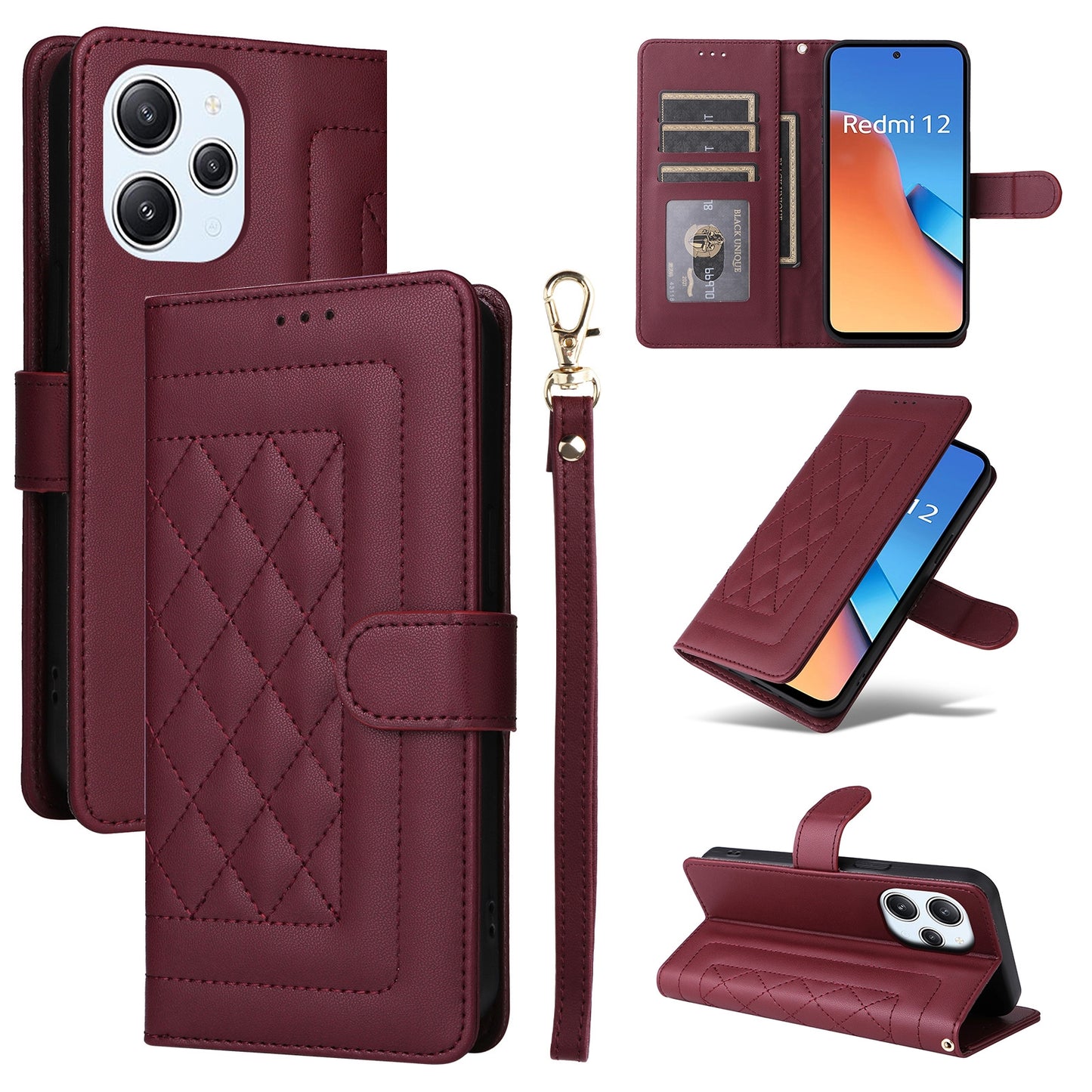 Xiaomi Redmi 12 4G Diamond Lattice Leather Flip Phone Case - Durable and Convenient Holder with Precision Cutouts