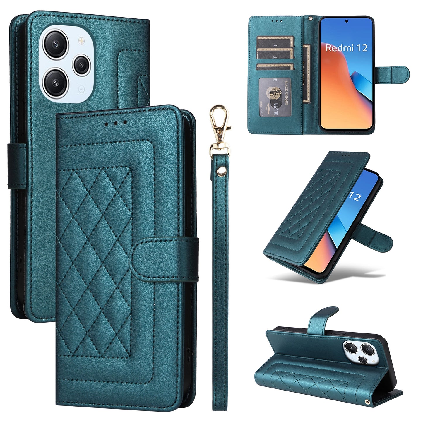 Xiaomi Redmi 12 4G Diamond Lattice Leather Flip Phone Case - Durable and Convenient Holder with Precision Cutouts