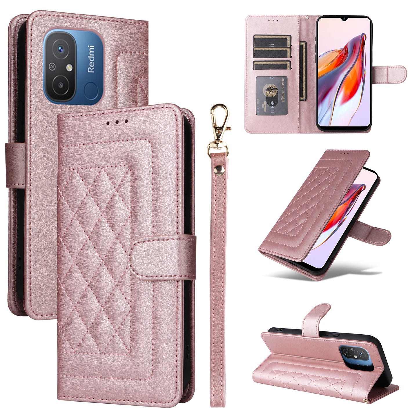 Xiaomi Redmi 12C Diamond Lattice Leather Flip Phone Case - Durable and Convenient Holder with Precision Cutouts