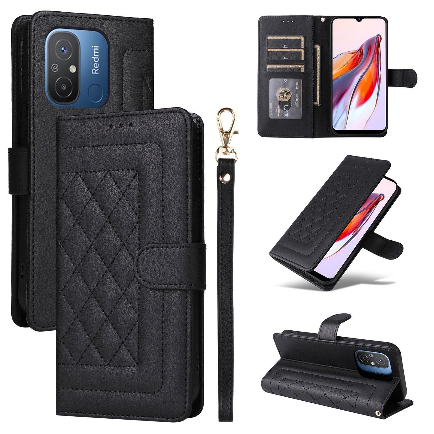 Xiaomi Redmi 12C Diamond Lattice Leather Flip Phone Case - Durable and Convenient Holder with Precision Cutouts