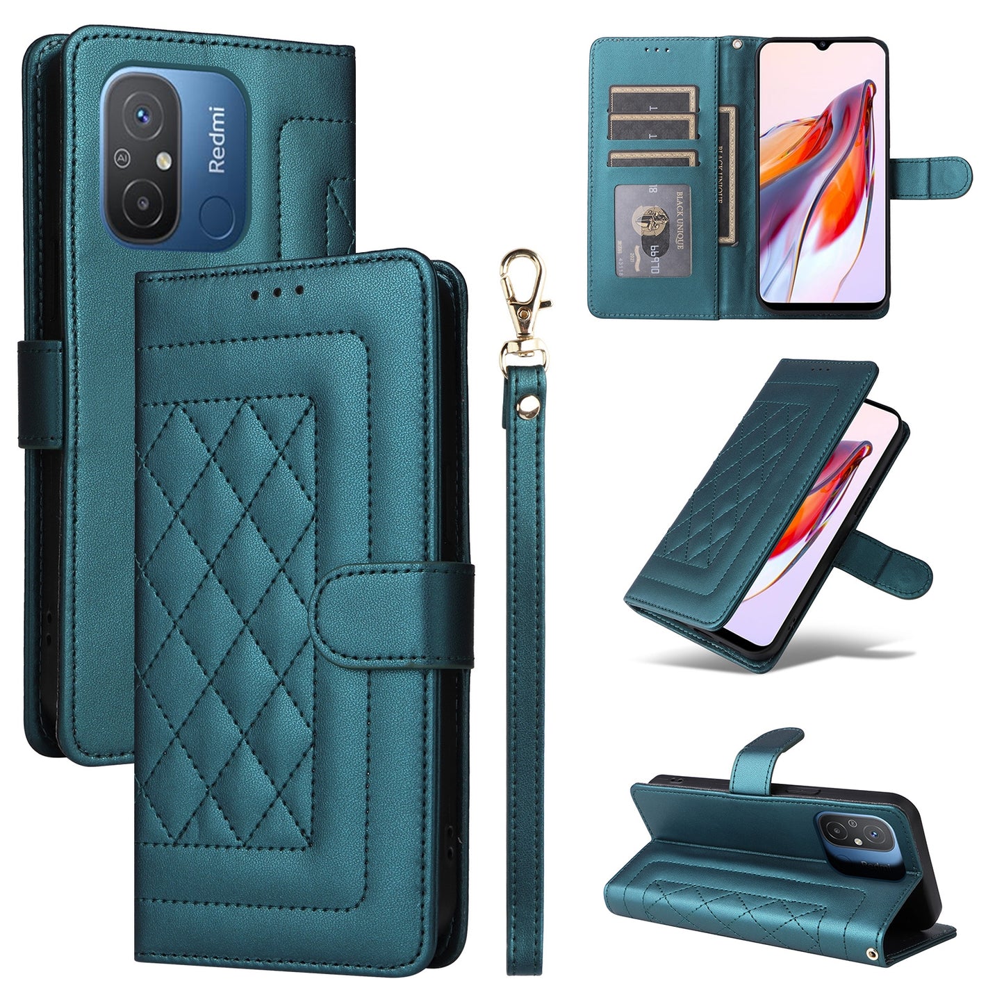 Xiaomi Redmi 12C Diamond Lattice Leather Flip Phone Case - Durable and Convenient Holder with Precision Cutouts