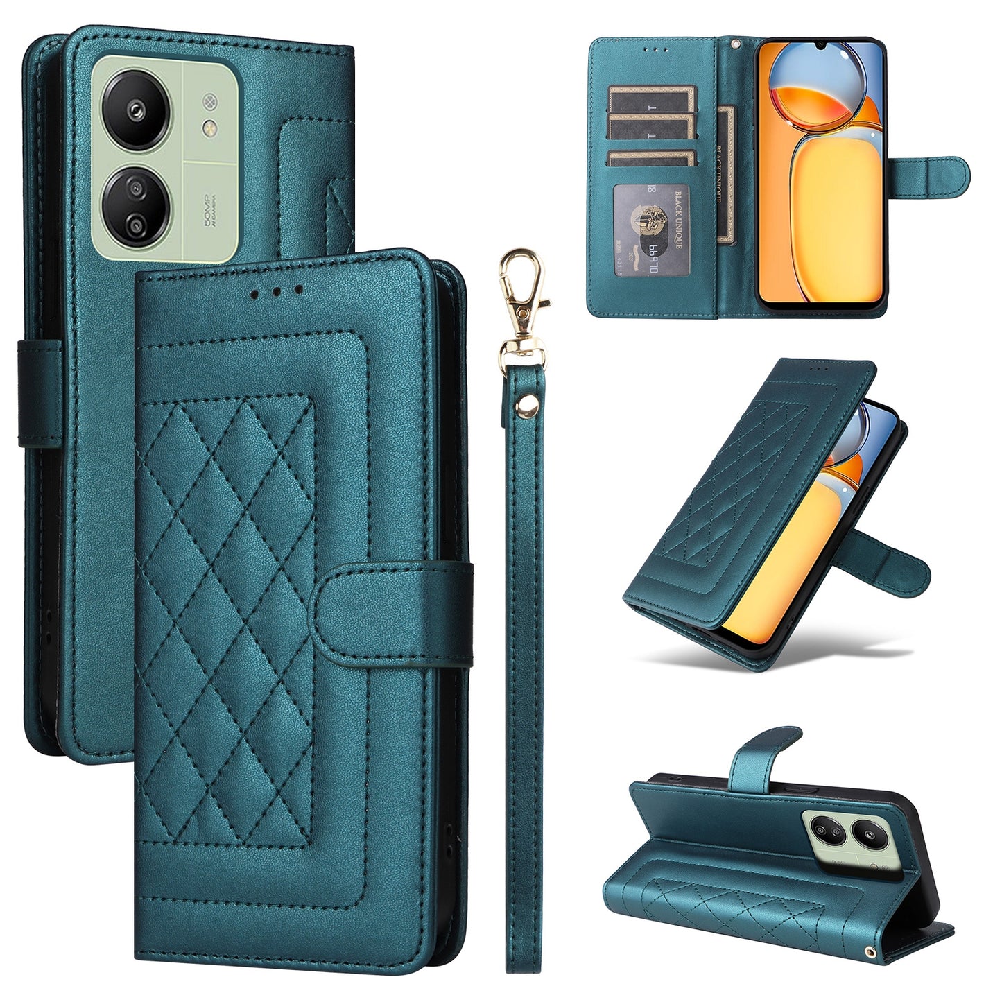 Xiaomi Redmi 13C Diamond Lattice Leather Flip Phone Case - Durable and Convenient Holder with Precision Cutouts