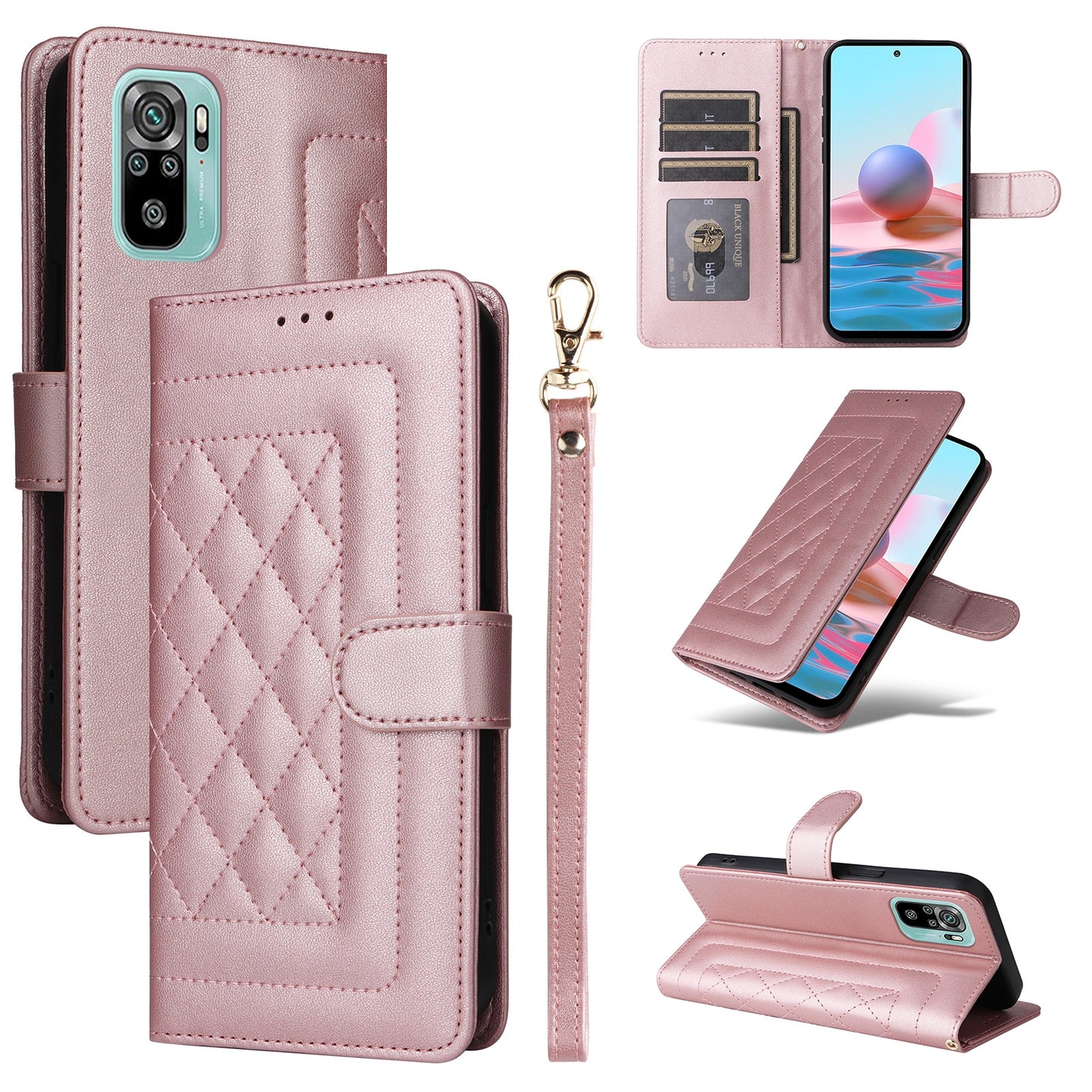 Xiaomi Redmi Note 10 Diamond Lattice Leather Flip Phone Case - Durable and Convenient Holder with Precision Cutouts