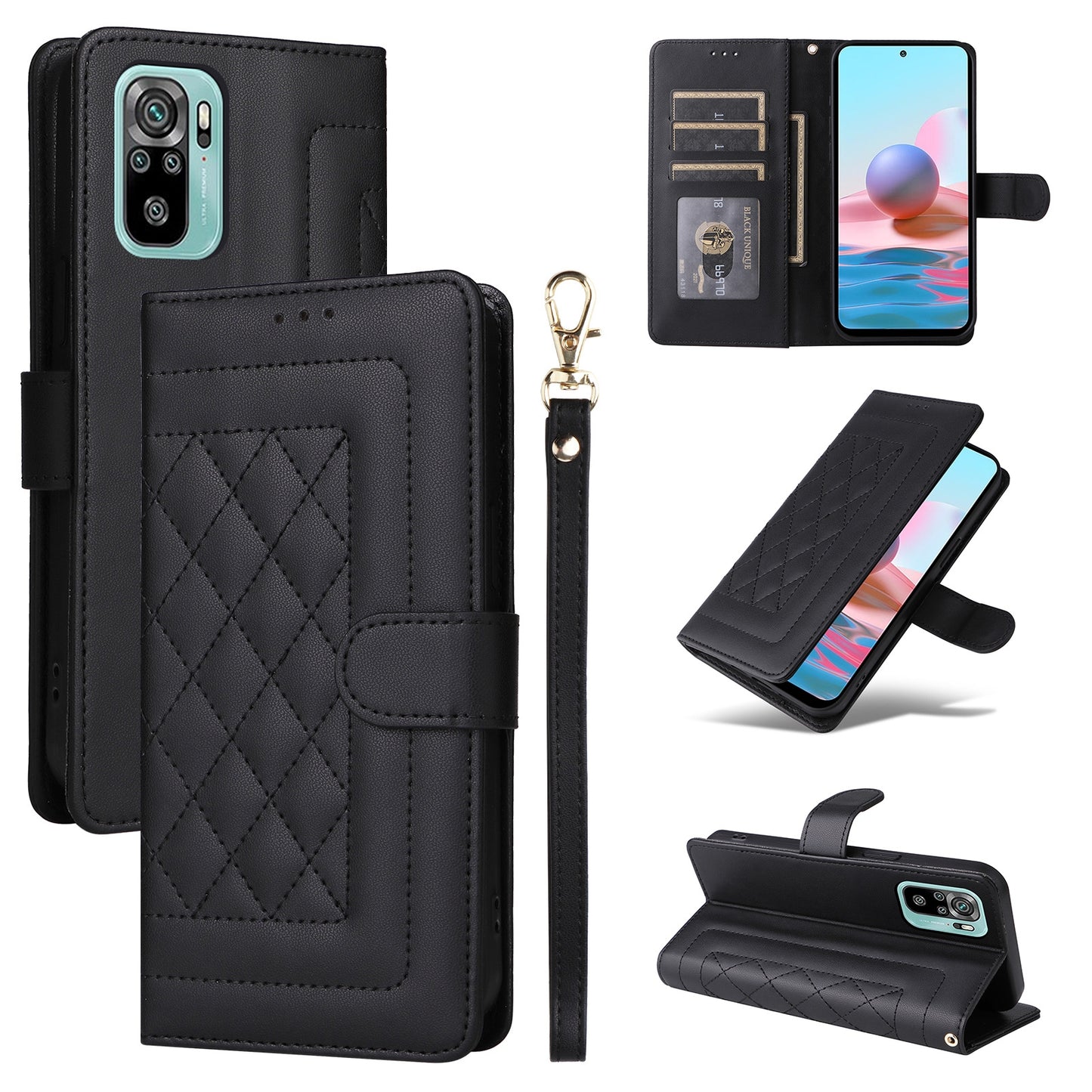 Xiaomi Redmi Note 10 Diamond Lattice Leather Flip Phone Case - Durable and Convenient Holder with Precision Cutouts