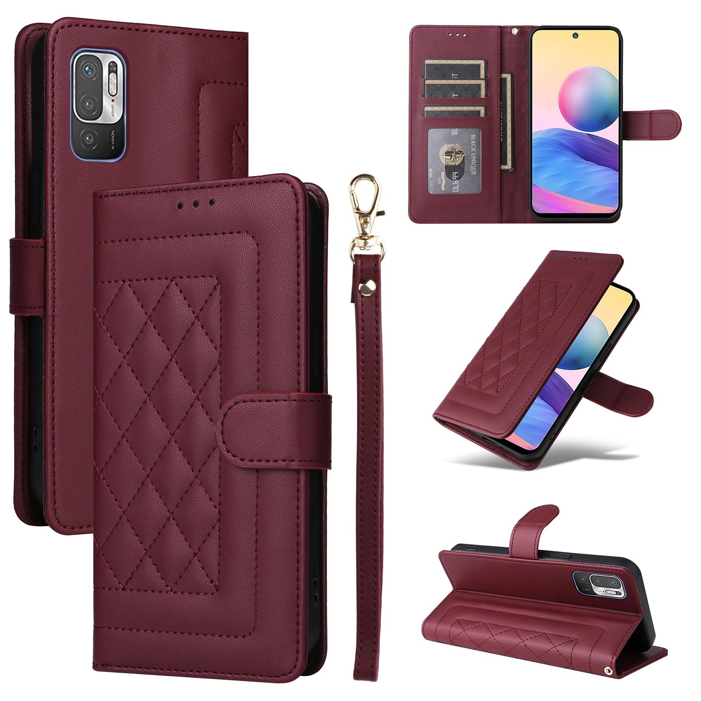 Xiaomi Redmi Note 10 5G Diamond Lattice Leather Flip Phone Case - Durable and Convenient Holder with Precision Cutouts
