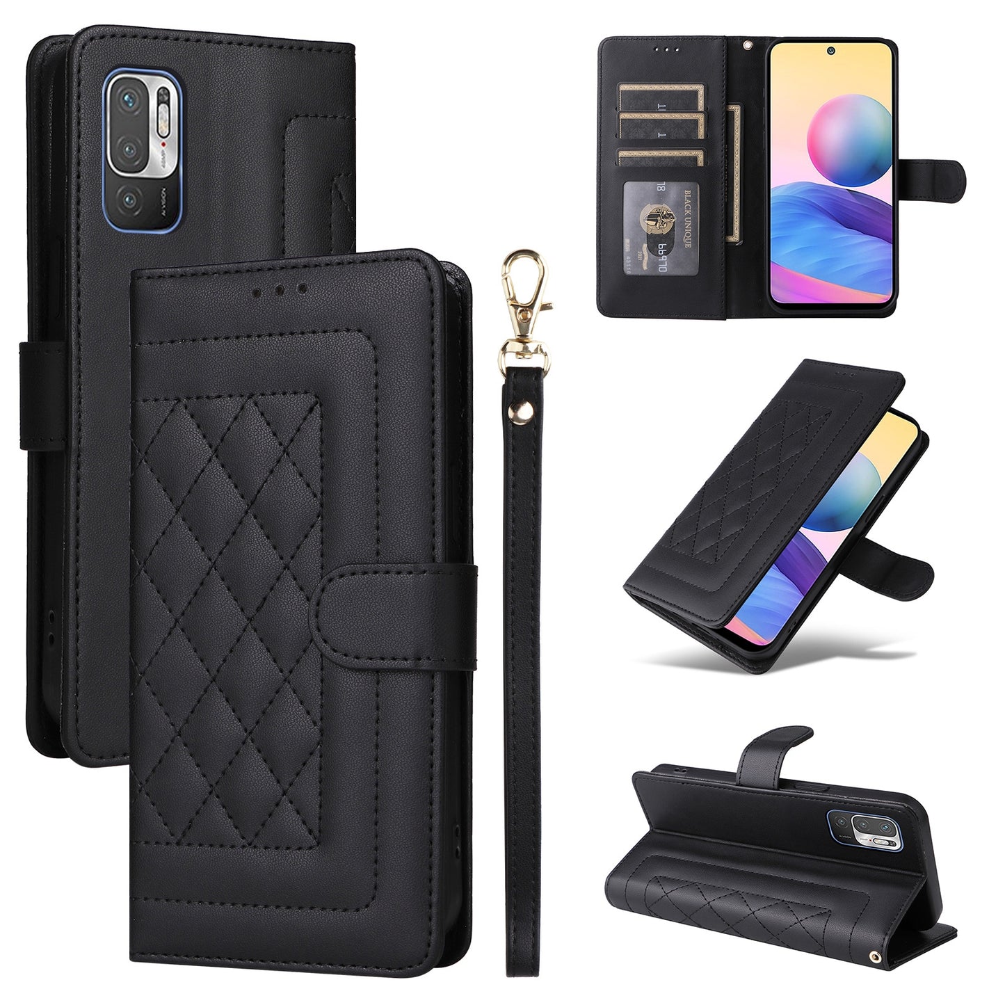 Xiaomi Redmi Note 10 5G Diamond Lattice Leather Flip Phone Case - Durable and Convenient Holder with Precision Cutouts