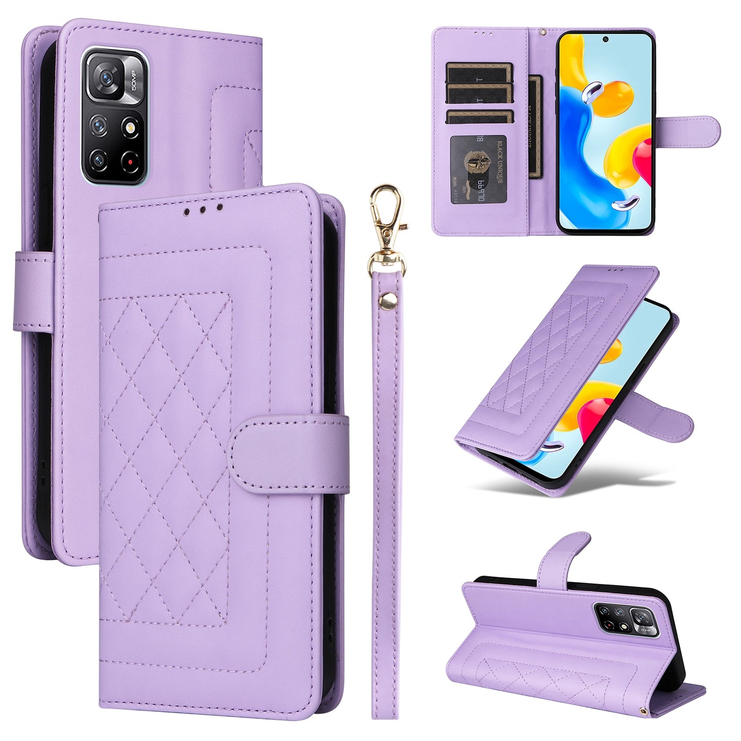 Xiaomi Redmi Note 11 5G Diamond Lattice Leather Flip Phone Case - Durable and Convenient Holder with Precision Cutouts