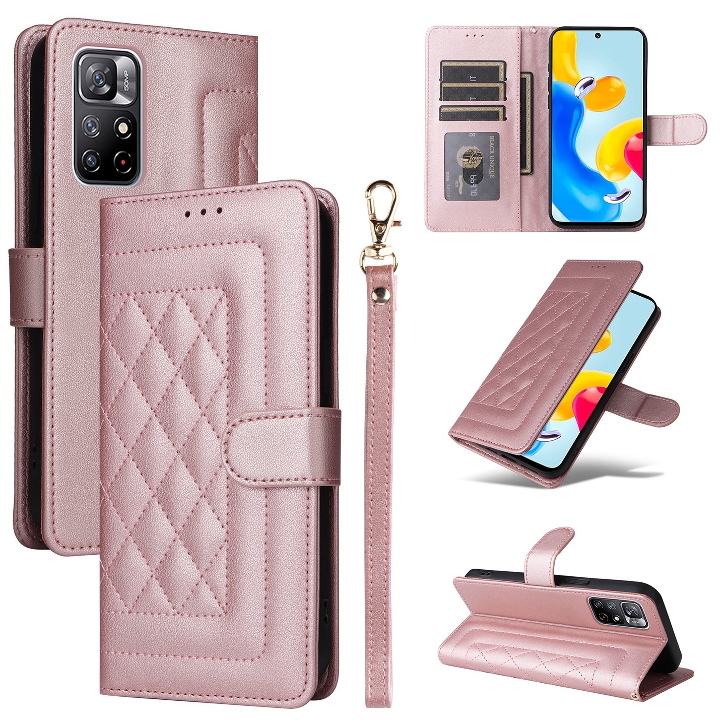 Xiaomi Redmi Note 11 5G Diamond Lattice Leather Flip Phone Case - Durable and Convenient Holder with Precision Cutouts