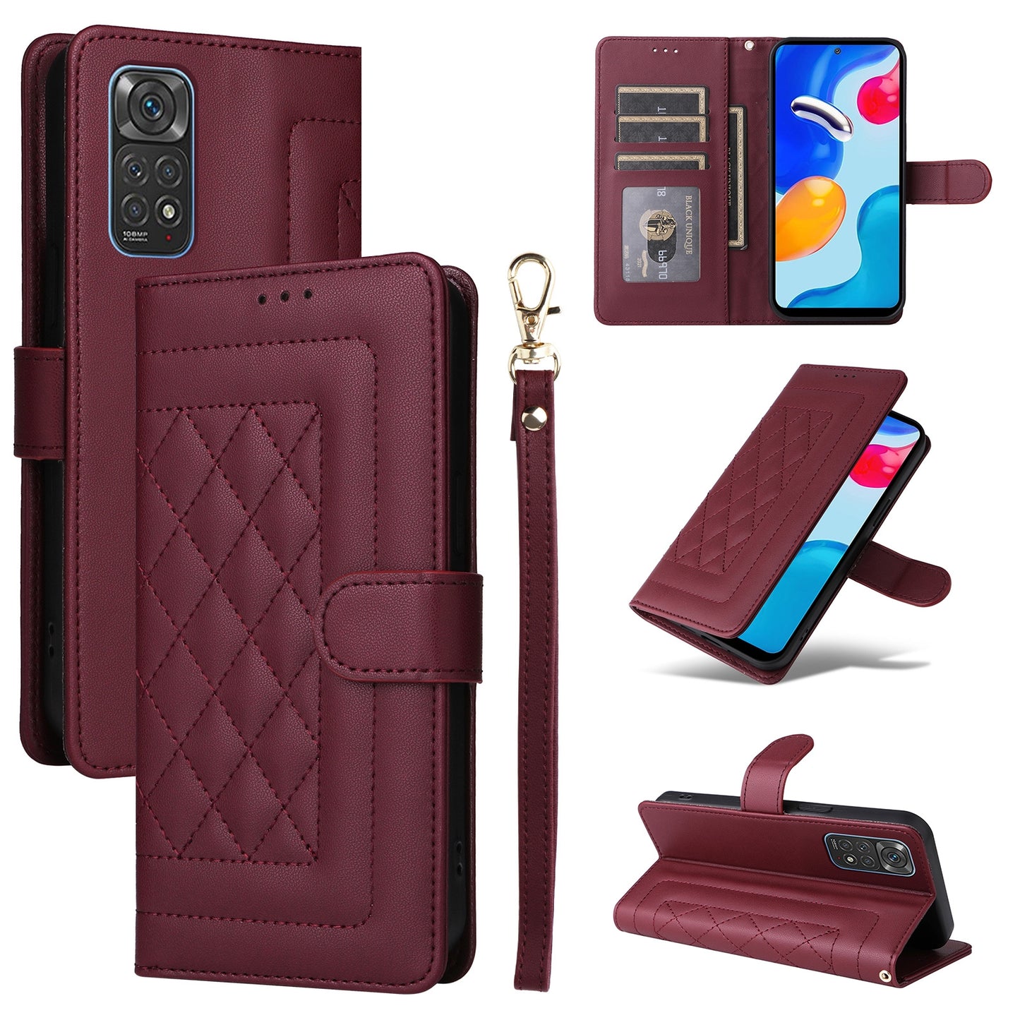Xiaomi Redmi Note 11s / 12s Diamond Lattice Leather Flip Phone Case - Durable and Convenient Holder with Precision Cutouts