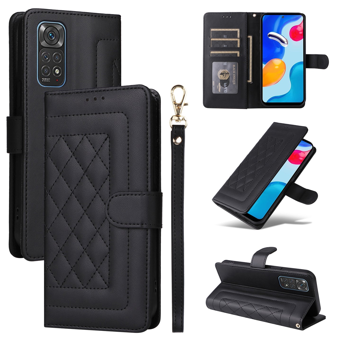Xiaomi Redmi Note 11s / 12s Diamond Lattice Leather Flip Phone Case - Durable and Convenient Holder with Precision Cutouts